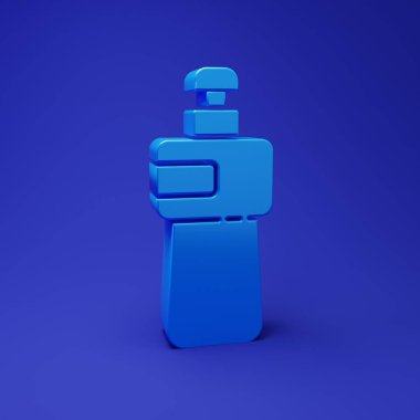 Mavi Bulaşık Şişesi ikonu mavi arka planda izole edildi. Bulaşık yıkamak için sıvı deterjan. Minimalizm kavramı. 3 Boyutlu resimleme.