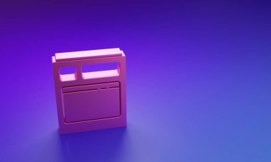 Pembe Mutfak bulaşık makinesi ikonu mor-mavi arka planda izole edilmiş. Minimalizm kavramı. 3 Boyutlu resimleme.