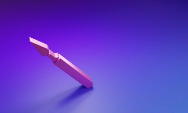 Mor-mavi arka planda izole edilmiş pembe tıbbi cerrahi neşter alet ikonu. Tıbbi alet. Minimalizm kavramı. 3 Boyutlu resimleme.