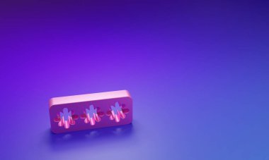 Pembe Parola koruması ve mor-mavi arka planda izole edilmiş güvenlik erişim simgesi. Güvenlik, güvenlik, koruma, gizlilik kavramı. Minimalizm kavramı. 3 Boyutlu resimleme.