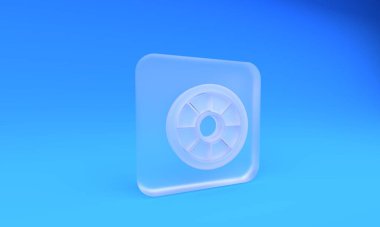 Mavi arka planda izole edilmiş buzlu cam kasa simgesi. Kapı, şifreli bir banka kasası. Güvenilir Veri Koruma. Kare buzlu cam düğme. 3 Boyutlu resimleme.