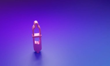 Mor-mavi arkaplanda izole edilmiş pembe Pipette simgesi. Tıbbi elementler, kimya laboratuarı ekipmanları. Damlalı boru. Tıp sembolü. Minimalizm kavramı. 3 Boyutlu resimleme.