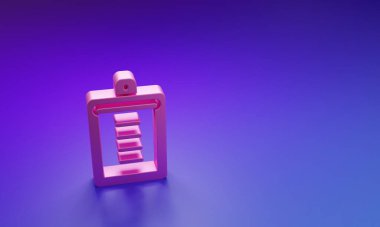 Mor-mavi arkaplanda izole edilmiş kontrol listesi simgesine sahip pembe pano. Kontrol listesi sembolü. Anket anketi ya da anket geri bildirim formu. Minimalizm kavramı. 3 Boyutlu resimleme.