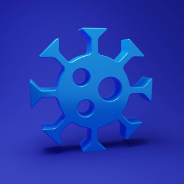 Mavi Virüs simgesi mavi arkaplanda izole edildi. Corona virüsü 2019-nCoV. Bakteri ve mikroplar, hücre kanseri, mikrop, mantar. Minimalizm kavramı. 3 Boyutlu resimleme.