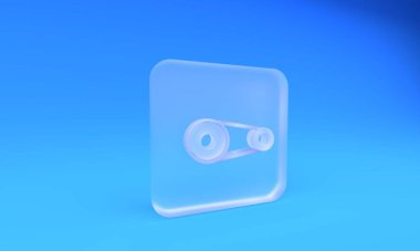 Buzlu cam zamanlayıcı kemer kiti simgesi mavi arkaplanda izole edildi. Kare buzlu cam düğme. 3 Boyutlu resimleme.