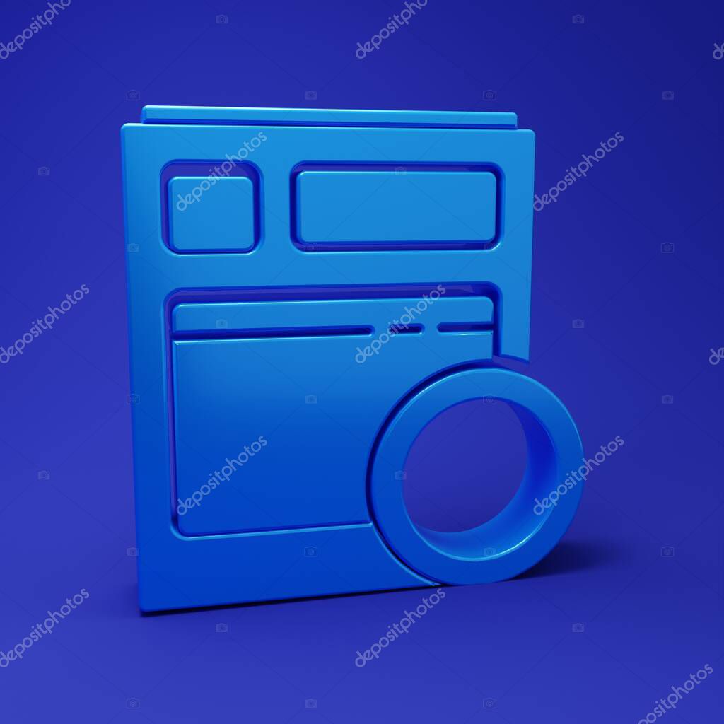 Blue Kitchen dishwasher machine icon isolated on blue background. Minimalism concept. 3D render illustration.