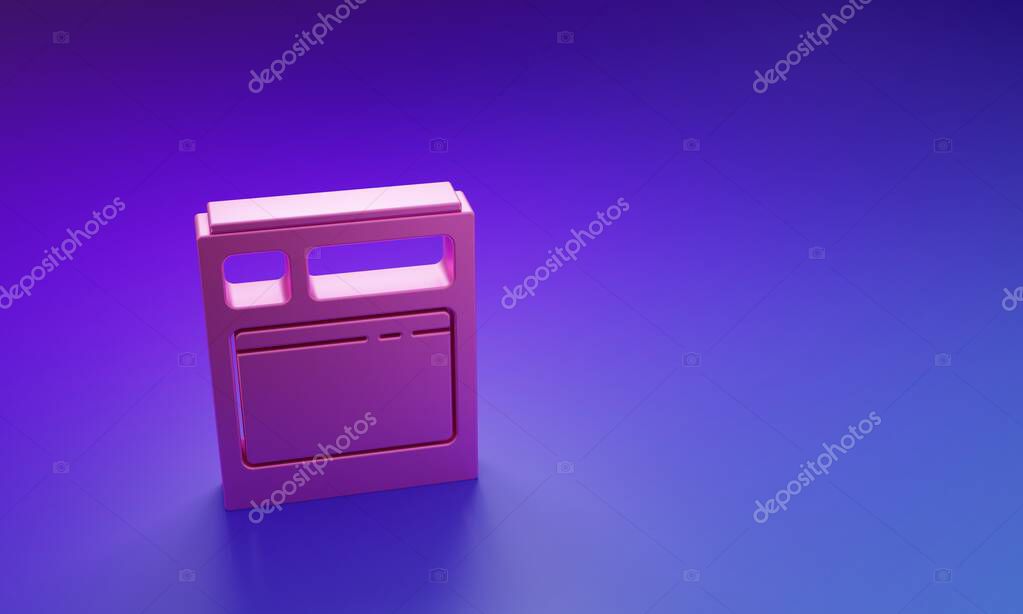 Pink Kitchen dishwasher machine icon isolated on purple-blue background. Minimalism concept. 3D render illustration.