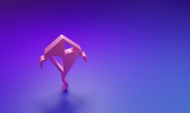 Mor-mavi arkaplanda izole edilmiş pembe Kite simgesi. Minimalizm kavramı. 3 Boyutlu resimleme.