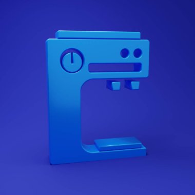 Mavi kahve makinesi simgesi mavi arkaplanda izole edilmiş. Minimalizm kavramı. 3 Boyutlu resimleme.