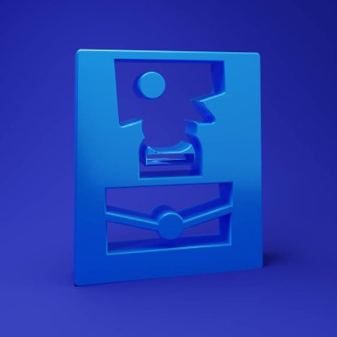 Mavi El Çantası simgesi mavi arkaplanda izole edildi. Kadın el çantası işareti. Glamour günlük bagaj sembolü. Minimalizm kavramı. 3 Boyutlu resimleme.