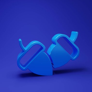 Mavi meşe palamudu mavi arka planda izole edilmiş. Minimalizm kavramı. 3 Boyutlu resimleme.