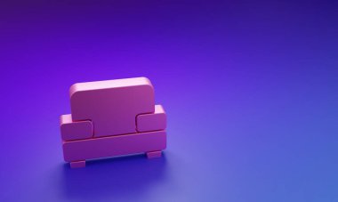 Mor-mavi arkaplanda izole edilmiş pembe Kol Koltuğu simgesi. Minimalizm kavramı. 3 Boyutlu resimleme.