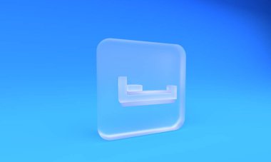 Buzlu cam yatak ikonu mavi arkaplanda izole edilmiş. Kare buzlu cam düğme. 3 Boyutlu resimleme.