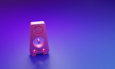 Mor-mavi arkaplanda pembe Stereo hoparlör simgesi izole edildi. Ses sistemi hoparlörleri. Müzik ikonu. Müzikal sütun hoparlörü. Minimalizm kavramı. 3 Boyutlu resimleme.