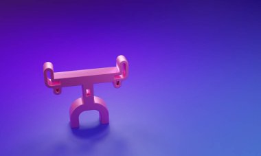 Mor-mavi arkaplanda izole edilmiş pembe bisiklet gidon simgesi. Minimalizm kavramı. 3 Boyutlu resimleme.