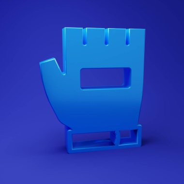 Mavi Eldiven simgesi mavi arkaplanda izole edildi. Olağanüstü bir spor. Spor malzemeleri. Minimalizm kavramı. 3 Boyutlu resimleme.