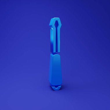 Mavi tornavida simgesi mavi arkaplanda izole edildi. Servis aracı sembolü. Minimalizm kavramı. 3 Boyutlu resimleme.