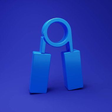 Mavi Spor genişletici simgesi mavi arkaplanda izole edildi. Spor malzemeleri. Minimalizm kavramı. 3 Boyutlu resimleme.