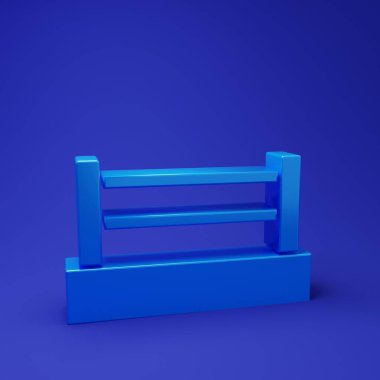 Mavi arkaplanda mavi boks yüzüğü simgesi izole edildi. Minimalizm kavramı. 3 Boyutlu resimleme.