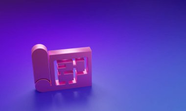 Pembe Ev planı simgesi mor-mavi arka planda izole edildi. Minimalizm kavramı. 3 Boyutlu resimleme.