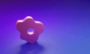 Mor-mavi arka planda izole edilmiş pembe çırpılmış yumurta ikonu. Ev yemeği, sahanda yumurta, sağlıklı kahvaltı, omlet ikonu. Minimalizm kavramı. 3 Boyutlu resimleme.