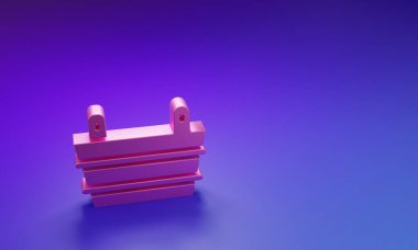 Mor-mavi arka planda izole edilmiş pembe sauna kova ikonu. Minimalizm kavramı. 3 Boyutlu resimleme.