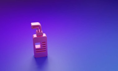 Mor-mavi arka planda izole edilmiş pembe krem ya da losyon kozmetik tüp ikonu. Kadınlar için vücut bakım ürünleri. Minimalizm kavramı. 3 Boyutlu resimleme.