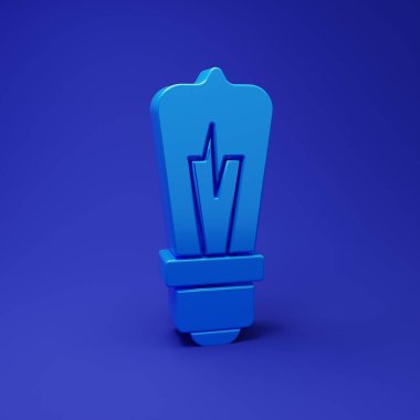 Mavi arka planda fikir ikonu konseptine sahip mavi ampul izole edildi. Enerji ve fikir sembolü. İlham konsepti. Minimalizm kavramı. 3 Boyutlu resimleme.