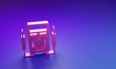 Pembe Ampere ölçer, multimetre, voltmetre ikonu mor-mavi arkaplanda izole edilmiş. Elektrik akımını ölçmek için araçlar. Minimalizm kavramı. 3 Boyutlu resimleme.