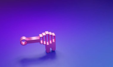 Mor-mavi arka planda izole edilmiş bal ikonu damlatan Pembe Bal Çubuğu. Tatlı kepçe. Minimalizm kavramı. 3 Boyutlu resimleme.