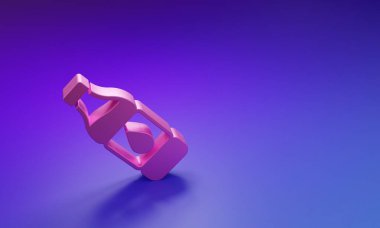 Mor-mavi arka planda izole edilmiş pembe su ikonu. Soda su içme tabelası. Minimalizm kavramı. 3 Boyutlu resimleme.