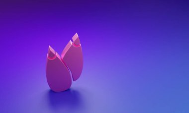 Mor-mavi arka planda izole edilmiş özel bir bitki simgesinin pembe tohumları. Minimalizm kavramı. 3 Boyutlu resimleme.