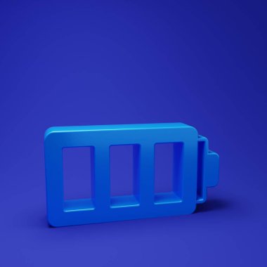 Mavi Batarya şarj seviyesi gösterge simgesi mavi arkaplanda izole edildi. Minimalizm kavramı. 3 Boyutlu resimleme.