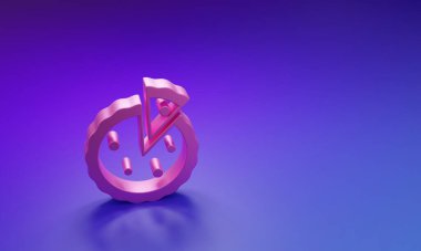 Mor-mavi arka planda izole edilmiş pembe ev yapımı turta ikonu. Minimalizm kavramı. 3 Boyutlu resimleme.