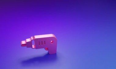 Mor-mavi arkaplanda izole edilmiş pembe elektrikli kablosuz tornavida simgesi. Elektrikli matkap. Tamir aleti. Minimalizm kavramı. 3 Boyutlu resimleme.