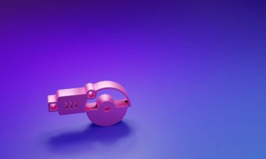 Mor-mavi arkaplandaki pembe açılı öğütücü simgesi. Minimalizm kavramı. 3 Boyutlu resimleme.