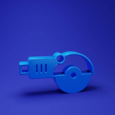 Mavi Açı Öğütücü simgesi mavi arkaplanda izole edildi. Minimalizm kavramı. 3 Boyutlu resimleme.
