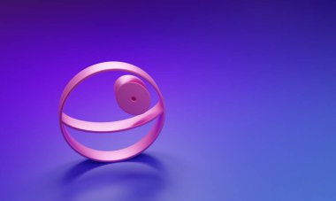 Mor-mavi arkaplanda izole edilmiş pembe gezegen simgesi. Minimalizm kavramı. 3 Boyutlu resimleme.
