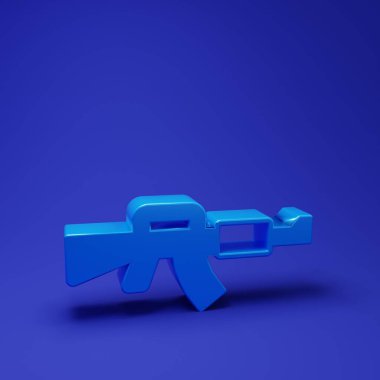Mavi arka planda mavi M16A1 tüfek ikonu izole edildi. Amerikan Ordusu M16 tüfeği. Minimalizm kavramı. 3 Boyutlu resimleme.