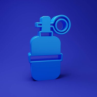 Mavi El bombası ikonu mavi arkaplanda izole edildi. Bomba patlaması. Minimalizm kavramı. 3 Boyutlu resimleme.