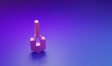 Mor-mavi arkaplanda izole edilmiş pembe kürek ikonu. Bahçe aletleri. Bahçecilik, tarım, çiftçilik aleti. Minimalizm kavramı. 3 Boyutlu resimleme.