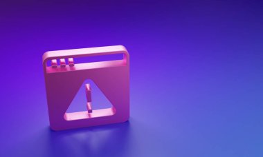 Mor-mavi arkaplanda izole edilmiş ünlem işareti simgesi olan Pembe Tarayıcı. Uyarı mesajı akıllı telefon uyarısı. Minimalizm kavramı. 3 Boyutlu resimleme.