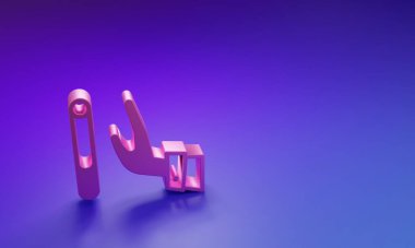 Pembe, mor-mavi arka planda izole edilmiş sigara ikonunu bırakıyor. Tütün tabelası. Sigara içme sembolü. Sağlıklı bir yaşam tarzı. Minimalizm kavramı. 3 Boyutlu resimleme.