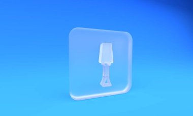 Buzlu cam oje ikonu mavi arka planda izole edilmiş. Kare buzlu cam düğme. 3 Boyutlu resimleme.