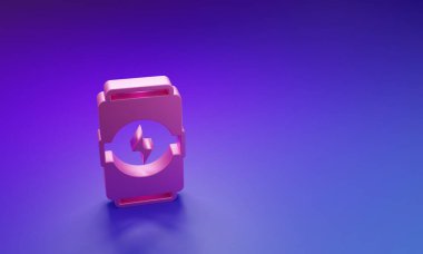 Mor-mavi arka planda izole edilmiş Pembe Enerji içecek ikonu. Minimalizm kavramı. 3 Boyutlu resimleme.