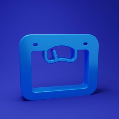 Mavi banyo ölçekli ikon mavi arka planda izole edildi. Ağırlık ölçme ekipmanı. Ağırlık ölçeği spor konsepti. Minimalizm kavramı. 3 Boyutlu resimleme.