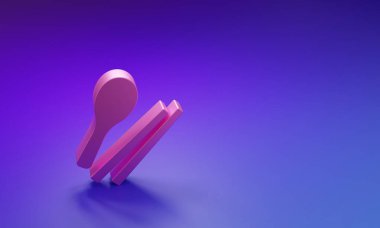 Mor-mavi arka planda izole edilmiş pembe yemek çubukları ikonu. Asya yemekleri için tahta Kore çubukları. Doğulu aletler. Minimalizm kavramı. 3 Boyutlu resimleme.