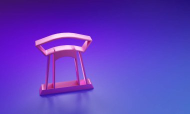 Mor-mavi arka planda izole edilmiş pembe Kore geleneksel kapı simgesi. Minimalizm kavramı. 3 Boyutlu resimleme.