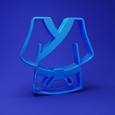 Mavi Kimono simgesi mavi arkaplanda izole edildi. Çinliler, Japonlar, Koreliler, Vietnamlılar, milli kostümler ve kimono giyiyorlar. Geleneksel Asya kostümleri. Minimalizm kavramı. 3 Boyutlu resimleme.