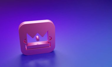 Pembe Kral, mor-mavi arka planda izole edilmiş kart simgesi oynuyor. Kumarhane kumarı. Minimalizm kavramı. 3 Boyutlu resimleme.